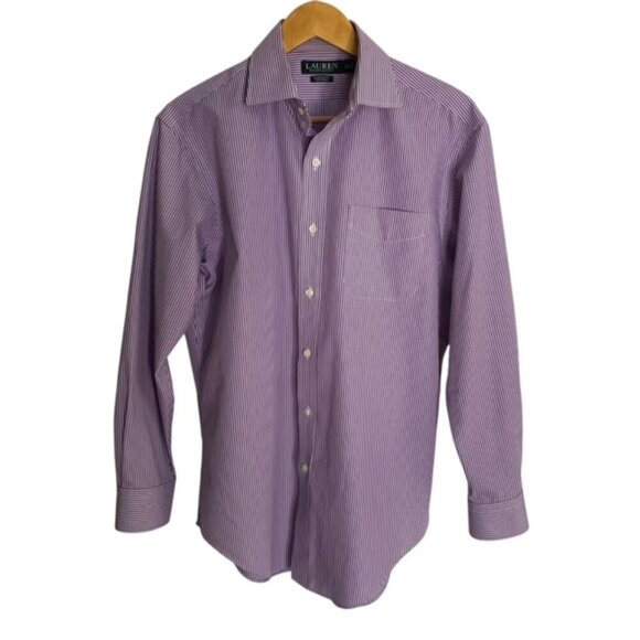 Ralph Lauren Purple & White Striped Classic Fit Button Up Shirt 15 1/2 - Picture 1 of 4